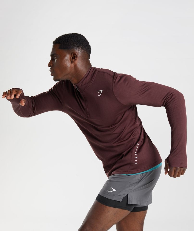 Men's Gymshark Sport 1/4 Zip Sweatshirts Burgundy | CA 60A83D